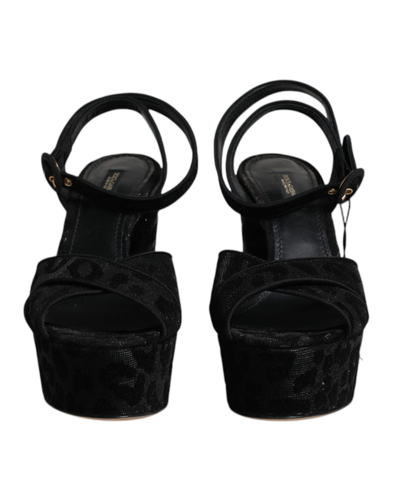 Dolce & Gabbana Black Leopard Platform Heels Sandals