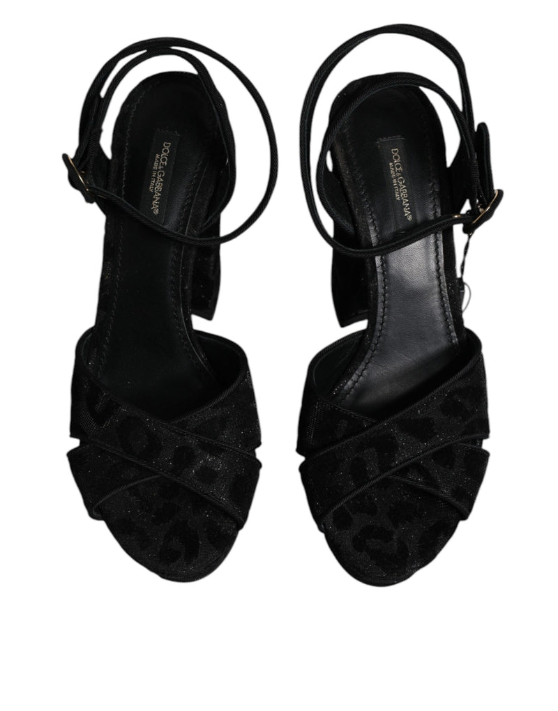 Dolce & Gabbana Black Leopard Platform Heels Sandals