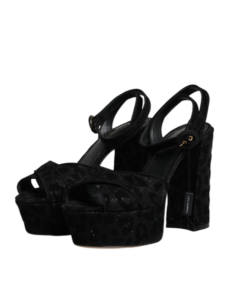 Dolce & Gabbana Black Leopard Platform Heels Sandals