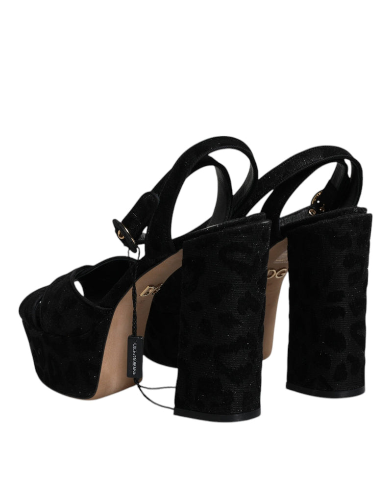 Dolce & Gabbana Black Leopard Platform Heels Sandals