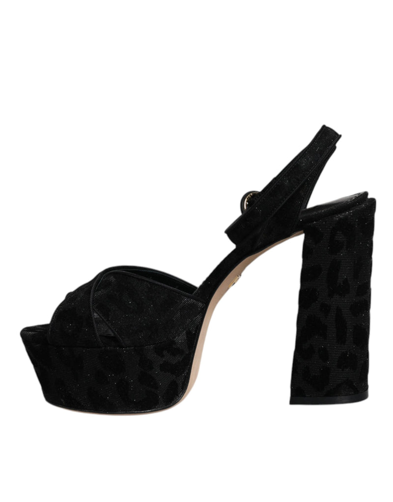 Dolce & Gabbana Black Leopard Platform Heels Sandals