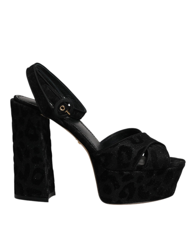 Dolce & Gabbana Black Leopard Platform Heels Sandals