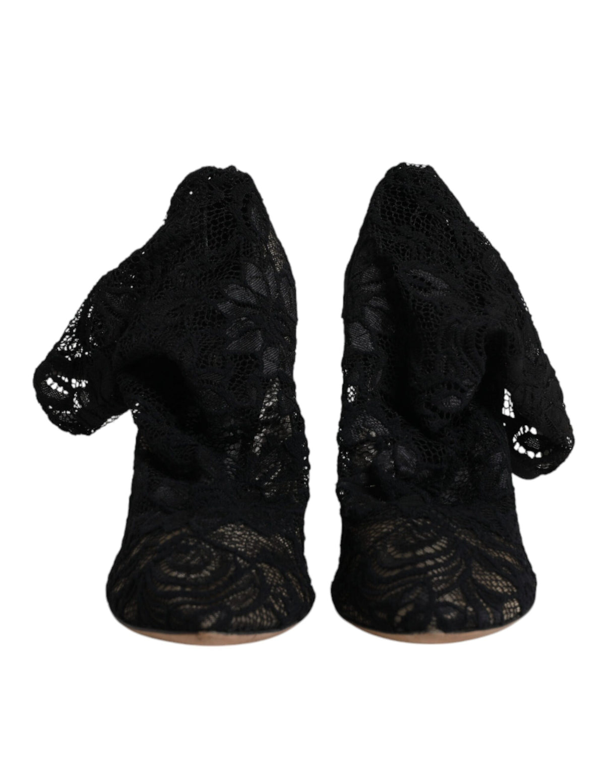 Dolce & Gabbana Black Lace Stretch Heels Mid Calf Boots