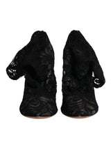 Dolce & Gabbana Black Lace Stretch Heels Mid Calf Boots