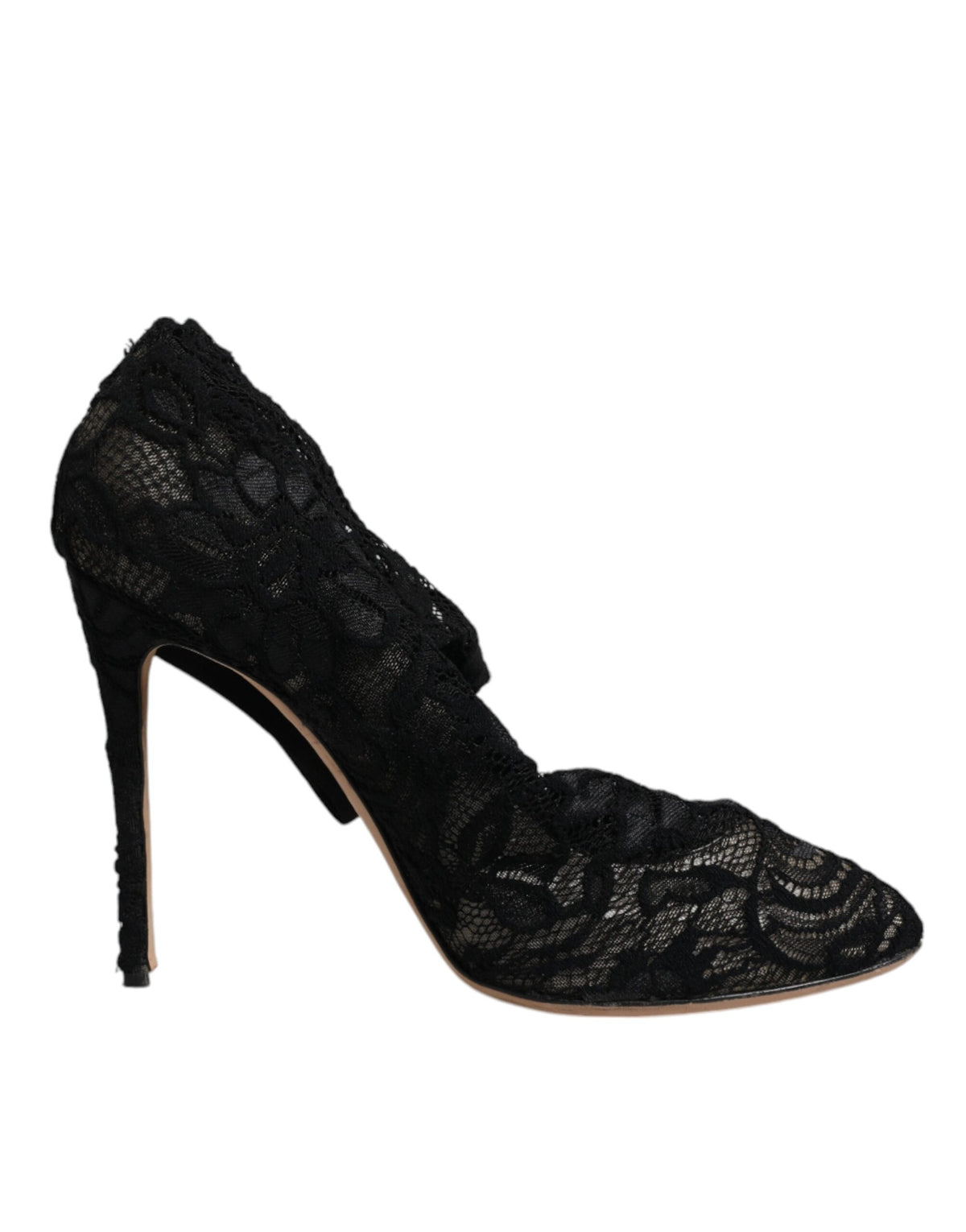 Dolce & Gabbana Black Lace Stretch Heels Mid Calf Boots