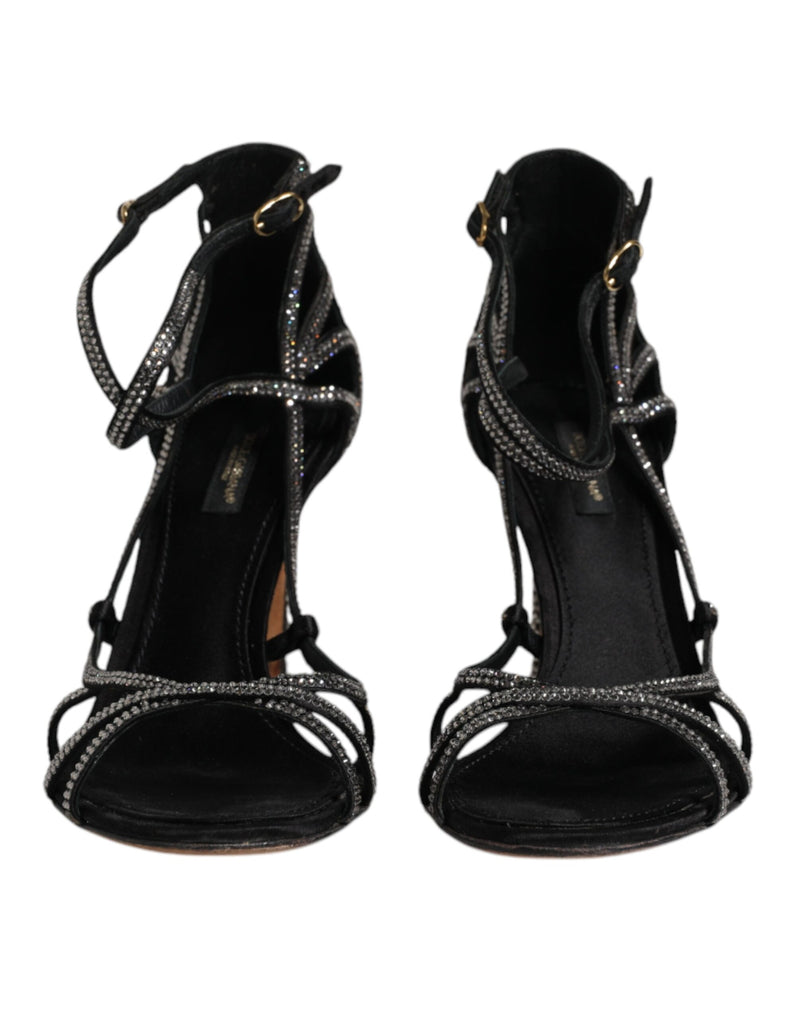 Dolce & Gabbana Black Strass Ankle Strap Heels Sandals