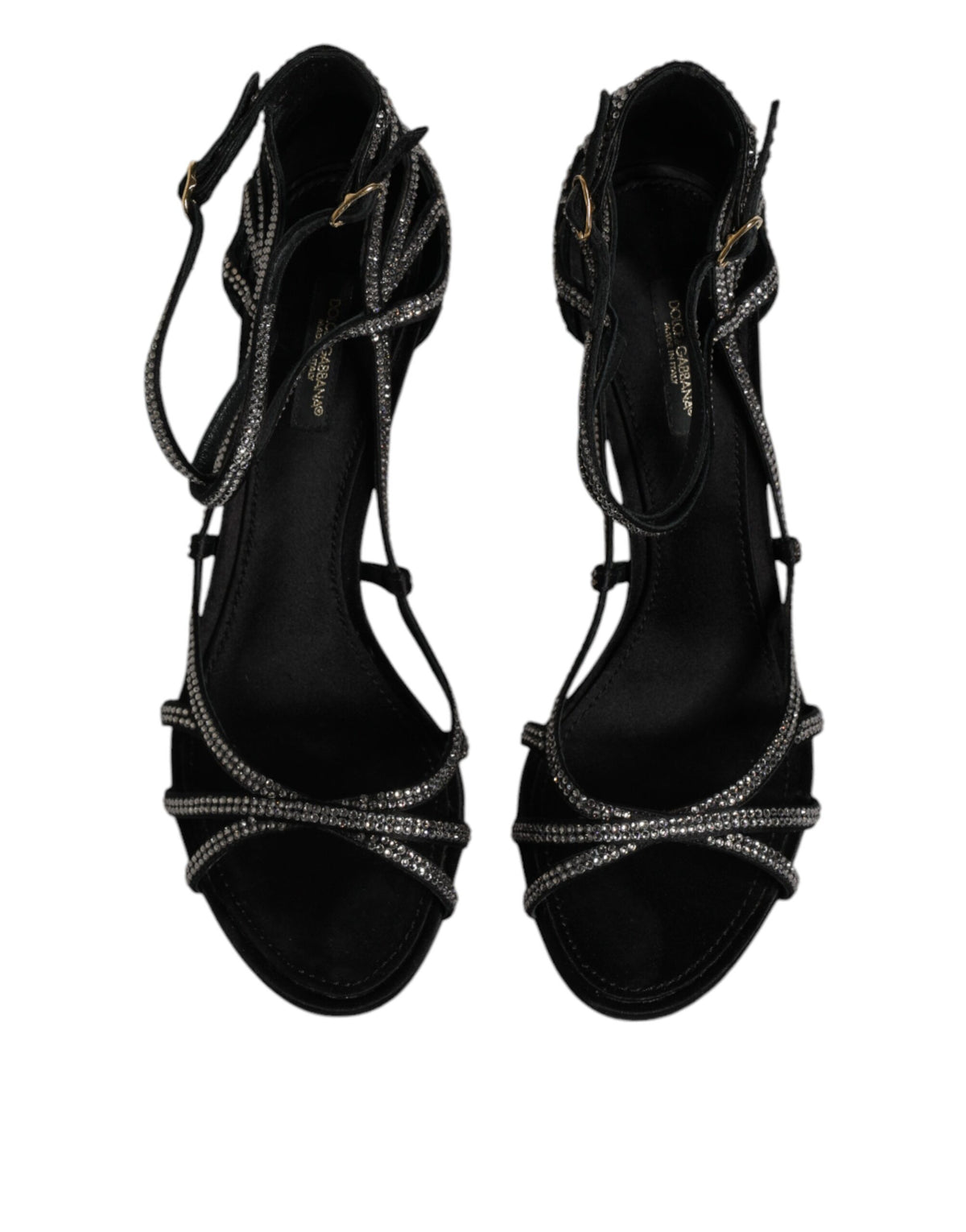 Dolce & Gabbana Sandales à Talons Ankle Strap en Strass Noires
