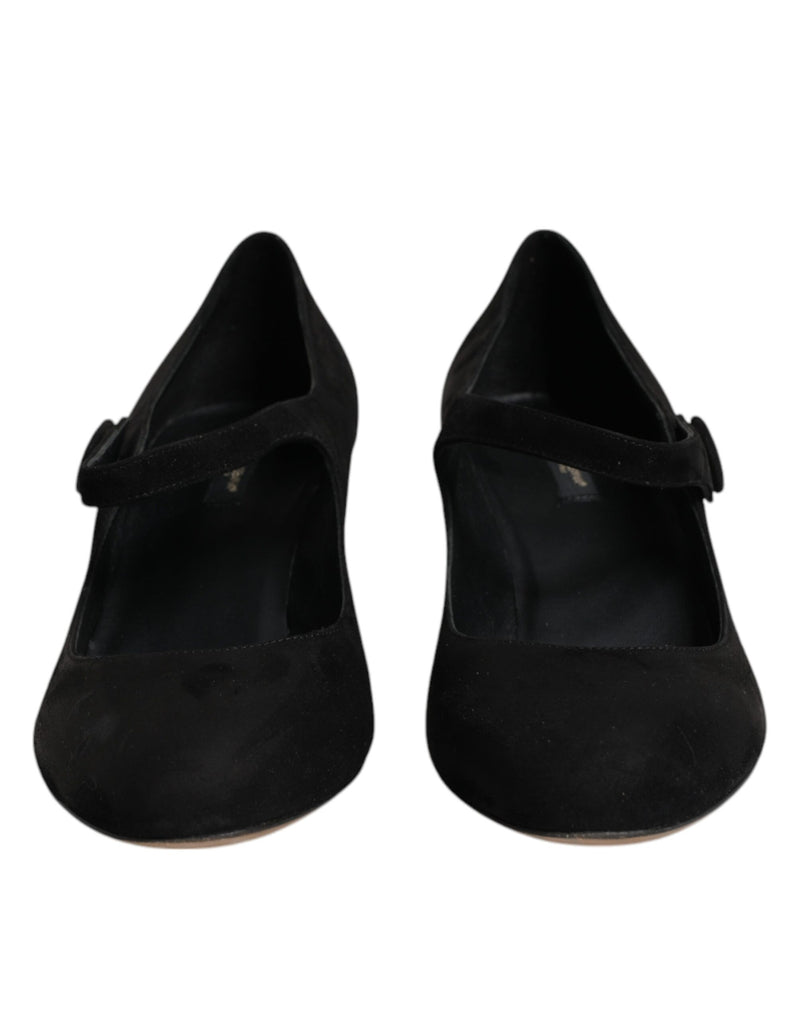 Dolce & Gabbana Black Suede Leather Block Heels Pumps