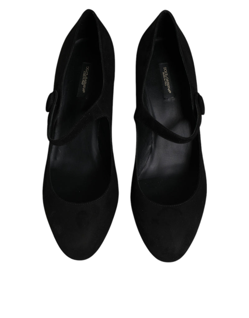 Dolce & Gabbana Black Suede Leather Block Heels Pumps