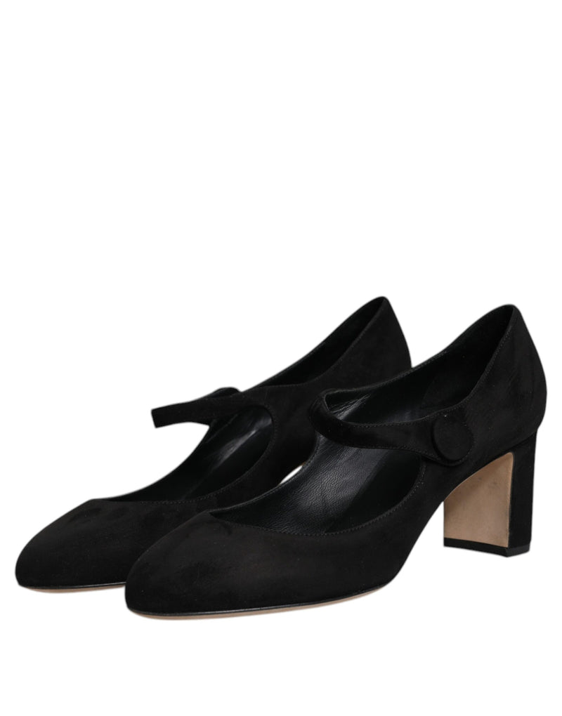 Dolce & Gabbana Black Suede Leather Block Heels Pumps