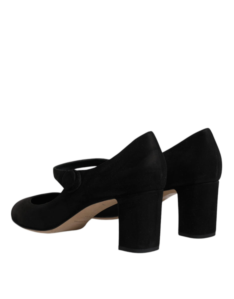 Dolce & Gabbana Black Suede Leather Block Heels Pumps