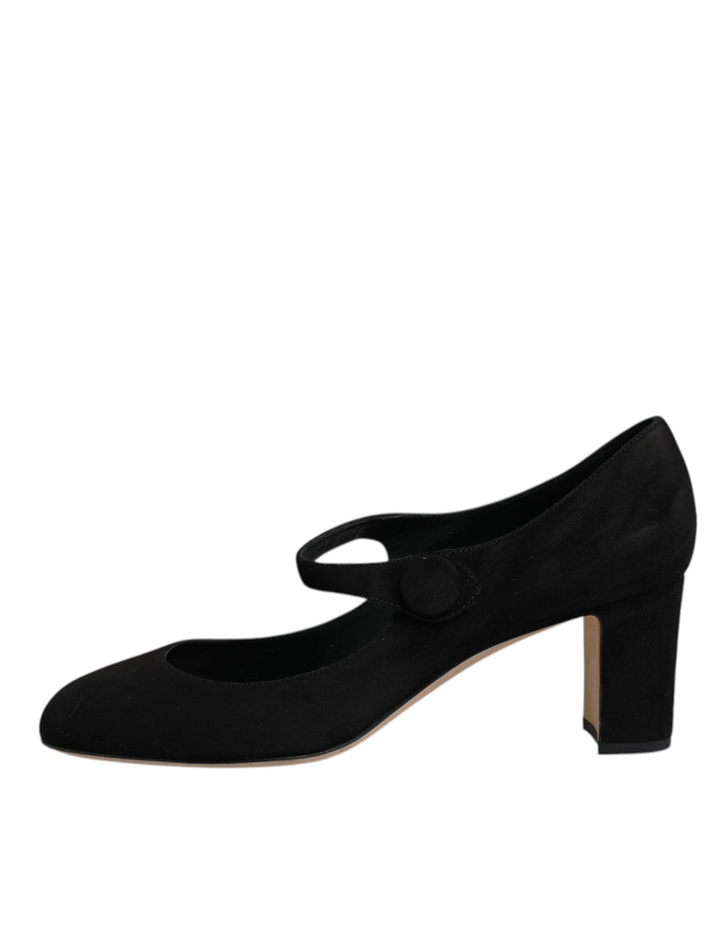 Dolce & Gabbana Black Suede Leather Block Heels Pumps