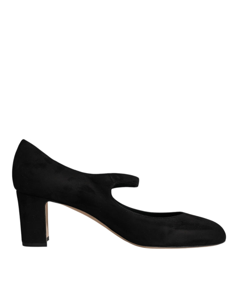 Dolce & Gabbana Black Suede Leather Block Heels Pumps
