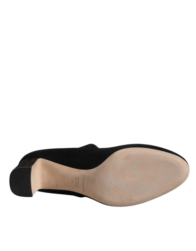 Dolce & Gabbana Black Suede Leather Block Heels Pumps