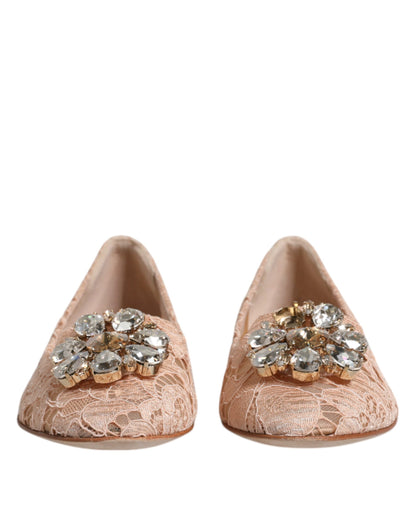 Dolce & Gabbana beige leren balletflats met kristallen en kant.