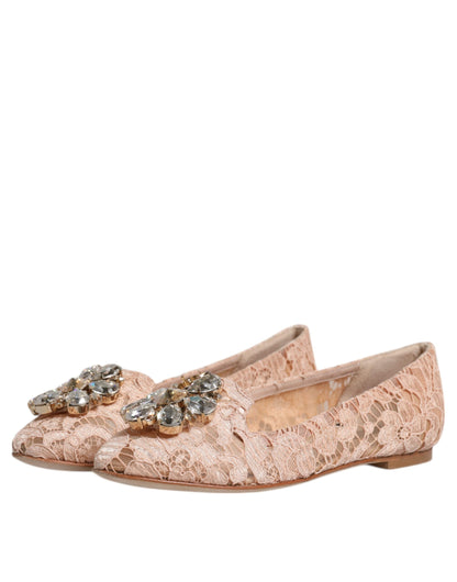 Dolce & Gabbana beige leren balletflats met kristallen en kant.