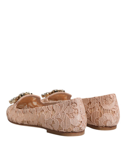 Dolce & Gabbana beige leren balletflats met kristallen en kant.
