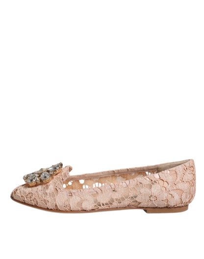 Dolce & Gabbana beige leren balletflats met kristallen en kant.