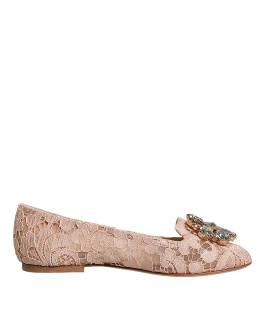 Dolce & Gabbana beige leren balletflats met kristallen en kant.