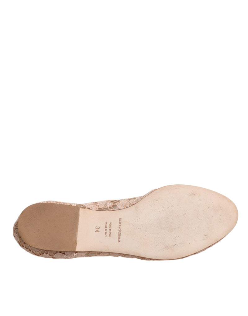Dolce & Gabbana Beige Lace Crystal Ballet Flats