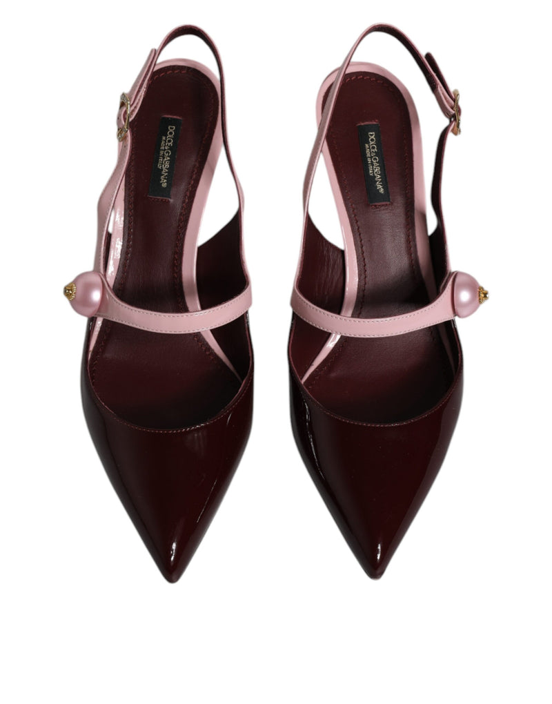 Dolce & Gabbana Pink Maroon Leather Kitten Heels Slingbacks