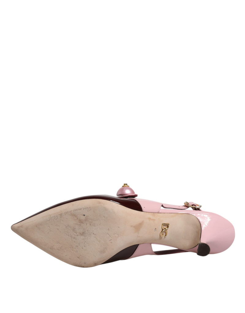 Dolce & Gabbana Pink Maroon Leather Kitten Heels Slingbacks