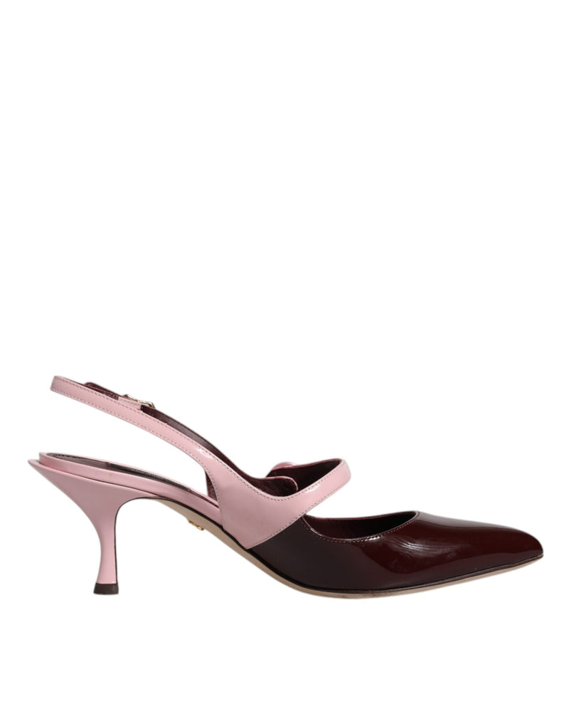 Dolce & Gabbana Pink Maroon Leather Kitten Heels Slingbacks