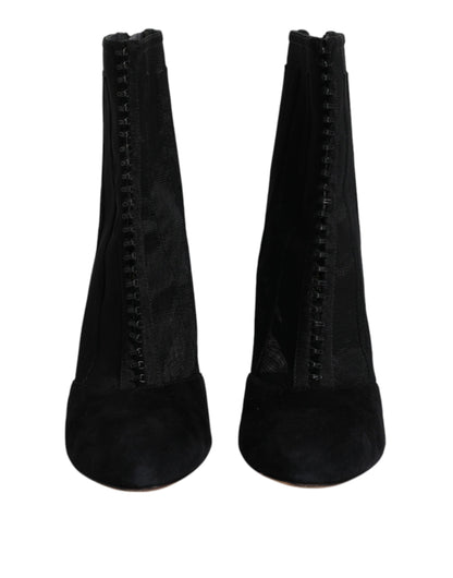 Dolce & Gabbana zwarte mesh enkellaarsjes met stilettohak.