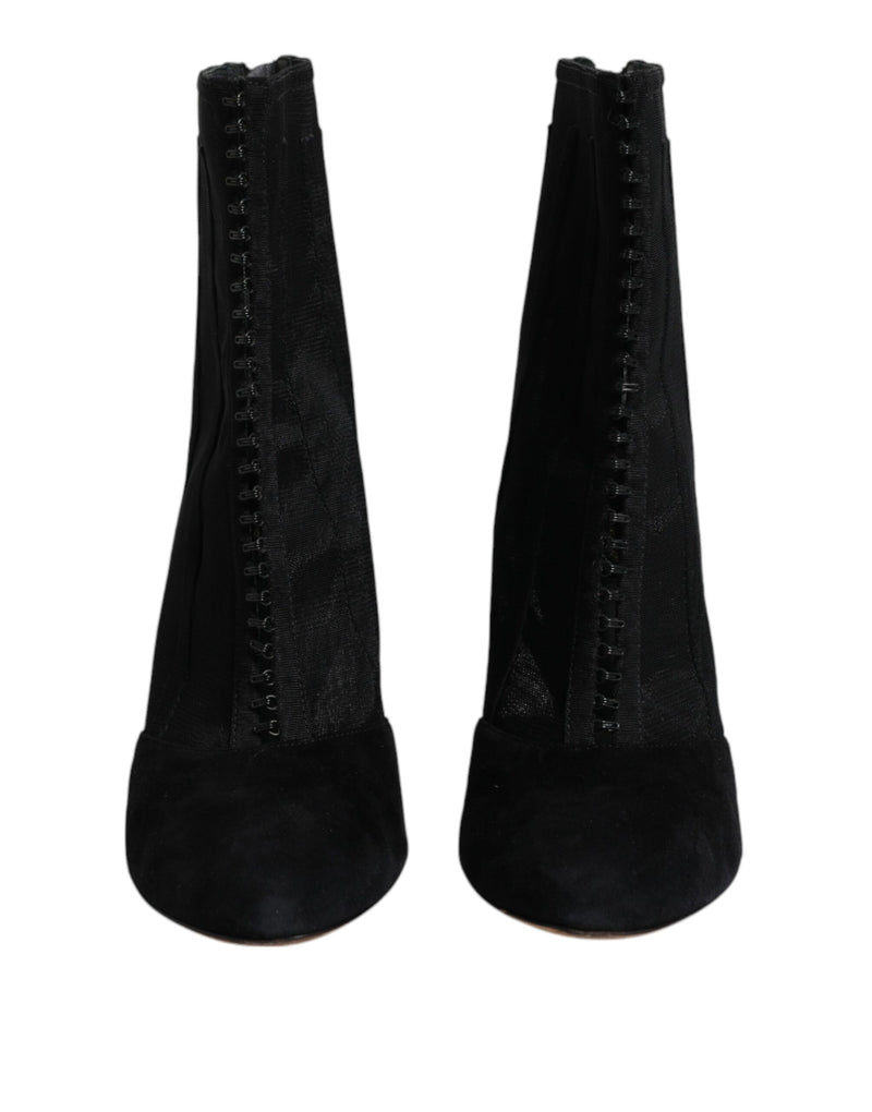 Dolce & Gabbana Black Mesh Stiletto Heels Ankle Boots