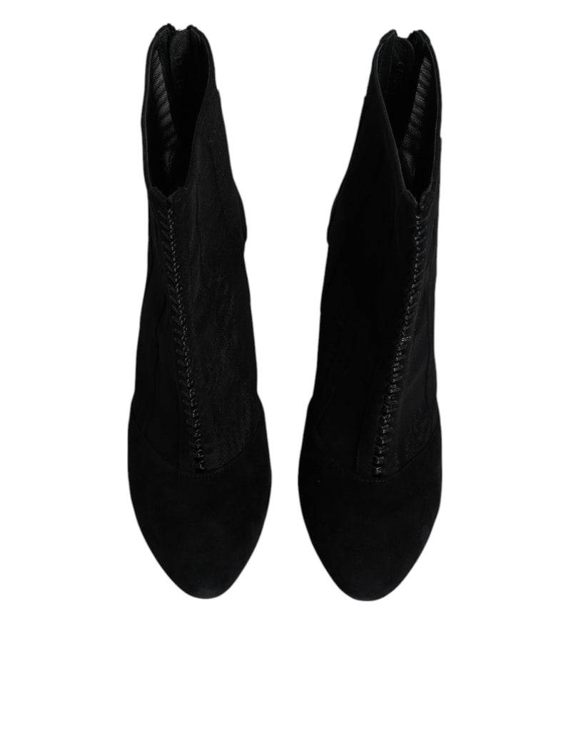 Dolce & Gabbana Black Mesh Stiletto Heels Ankle Boots