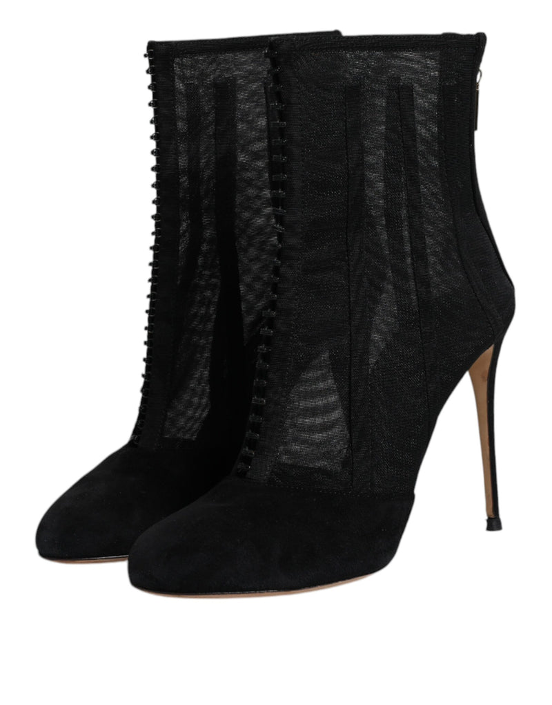 Dolce & Gabbana Black Mesh Stiletto Heels Ankle Boots