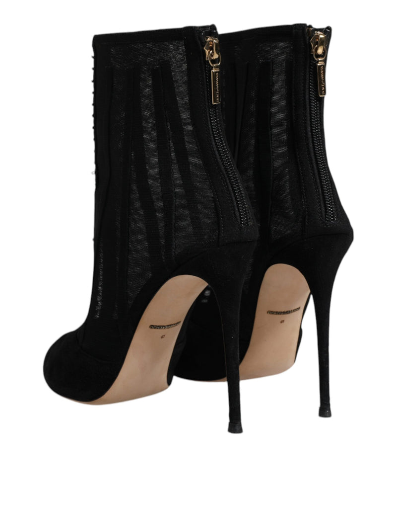 Dolce & Gabbana Black Mesh Stiletto Heels Ankle Boots