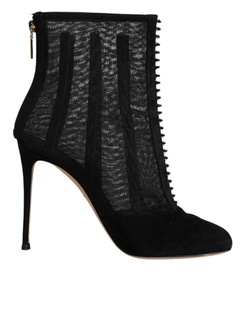 Dolce & Gabbana Black Mesh Stiletto Heels Ankle Boots