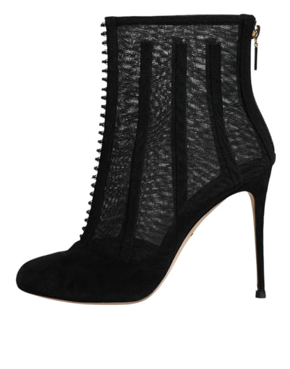 Dolce & Gabbana zwarte mesh enkellaarsjes met stilettohak.