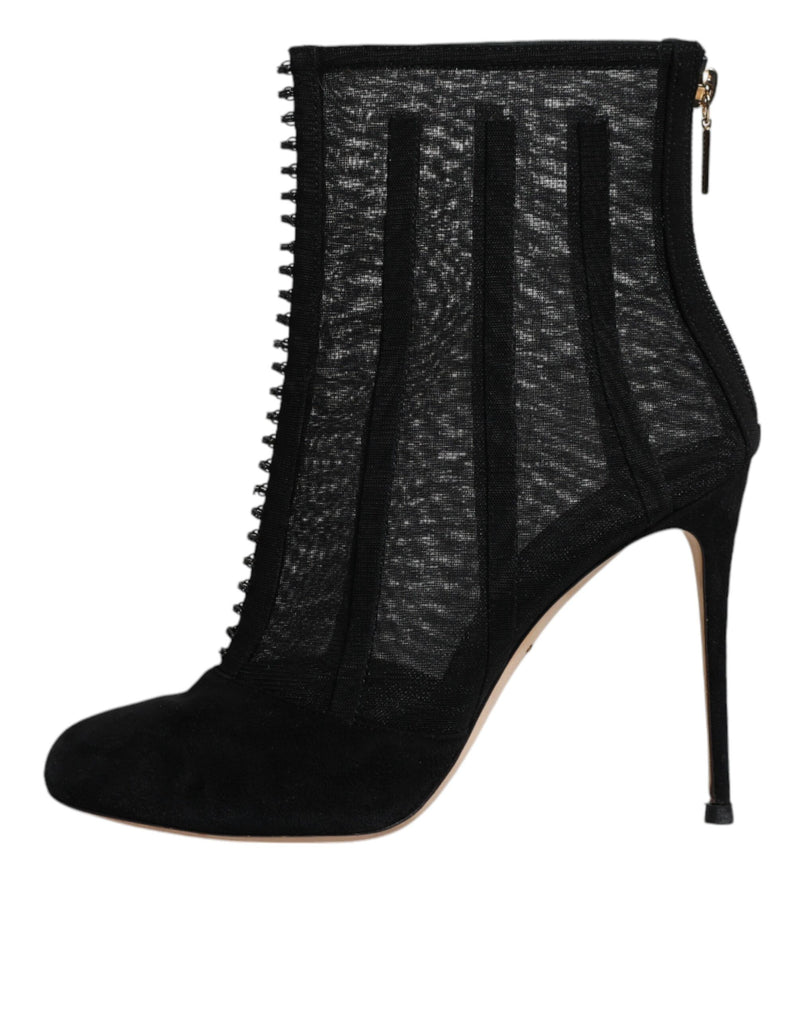 Dolce & Gabbana Black Mesh Stiletto Heels Ankle Boots