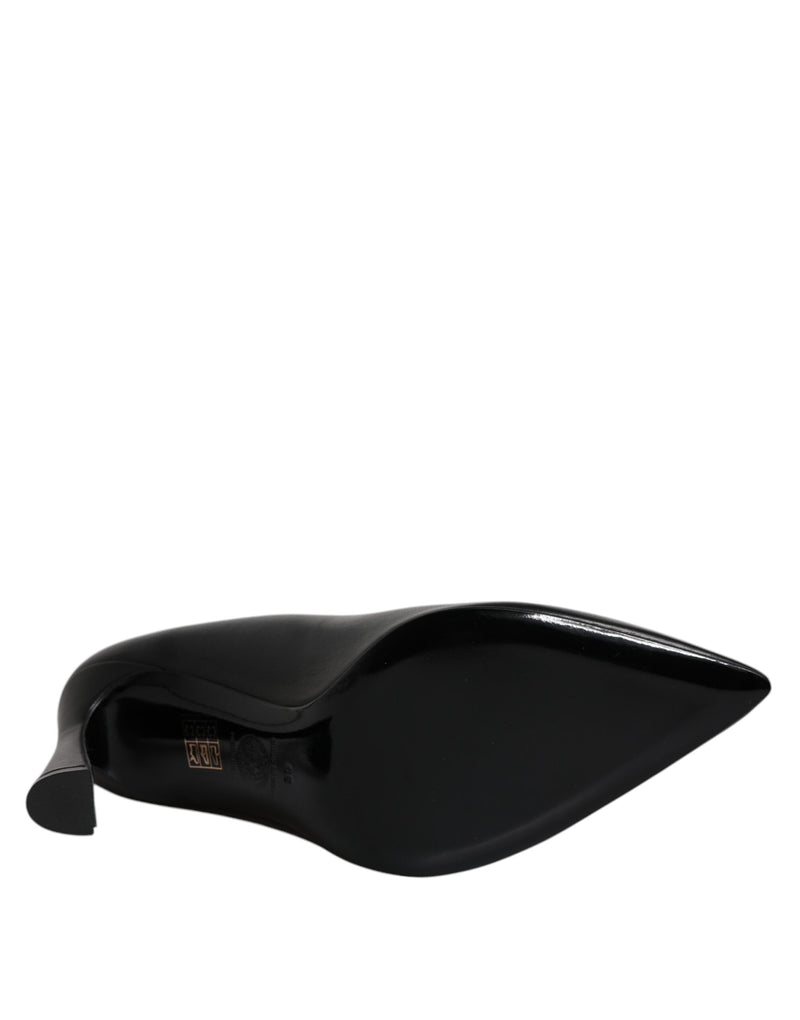 Versace Black Leather Logo Plaque High Heels Pumps