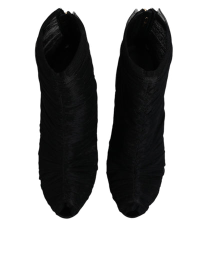 Dolce & Gabbana zwarte mesh enkellaarsjes met stilettohak.