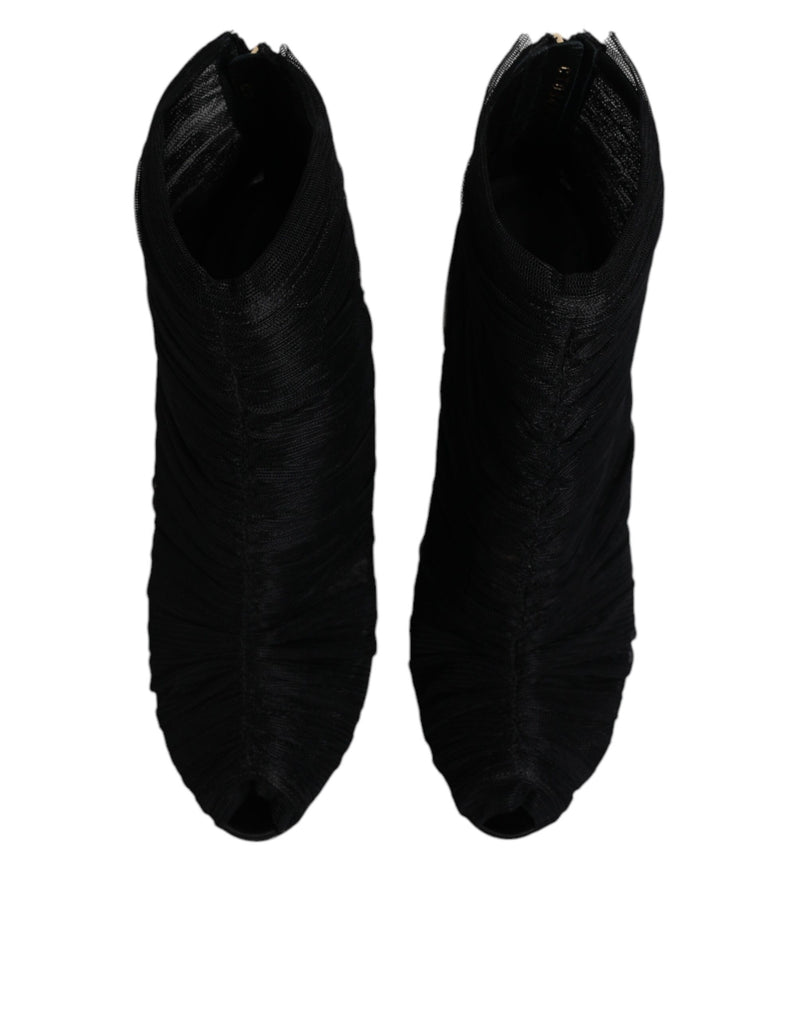 Dolce & Gabbana Black Mesh Stiletto Heels Ankle Boots