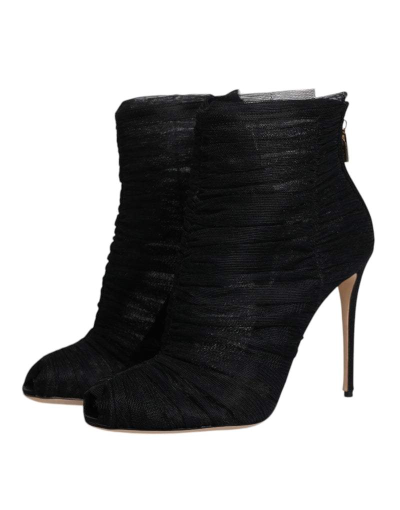 Dolce & Gabbana Black Mesh Stiletto Heels Ankle Boots