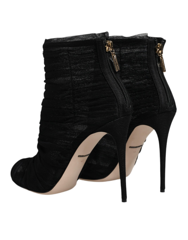 Dolce & Gabbana Black Mesh Stiletto Heels Ankle Boots