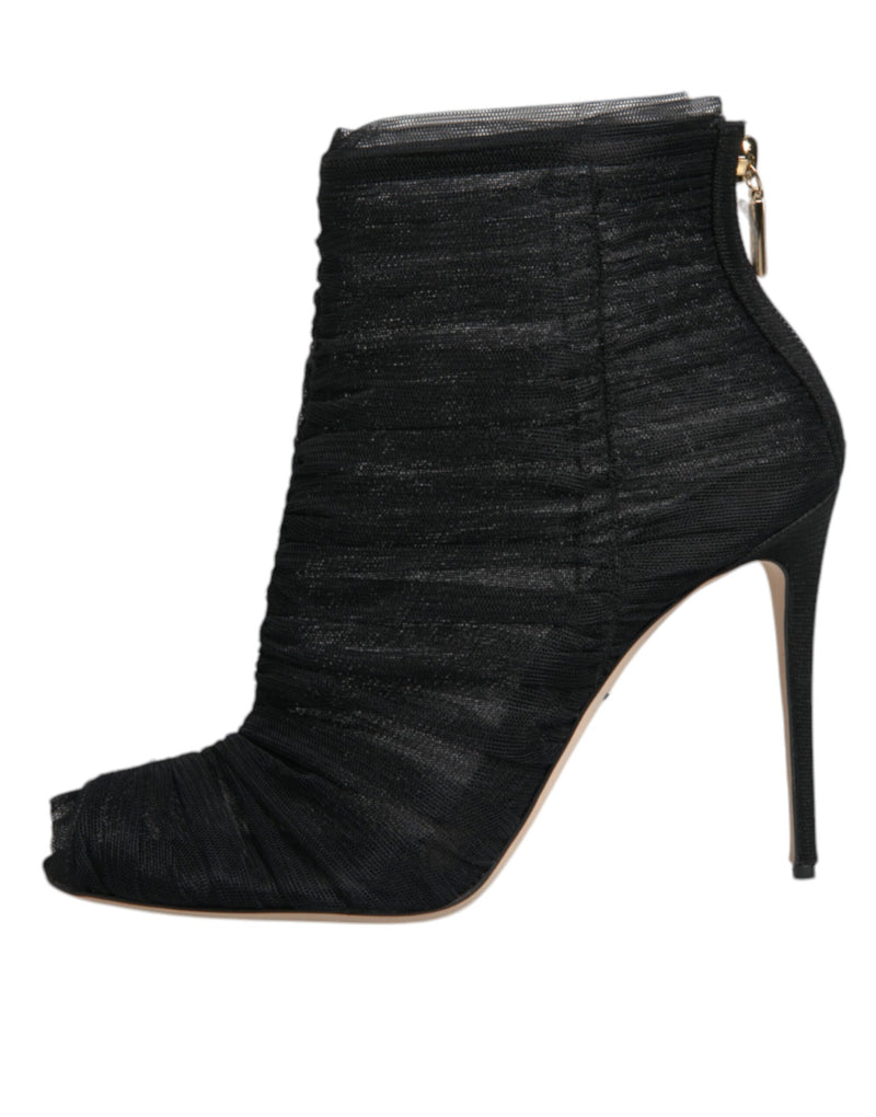 Dolce & Gabbana Black Mesh Stiletto Heels Ankle Boots