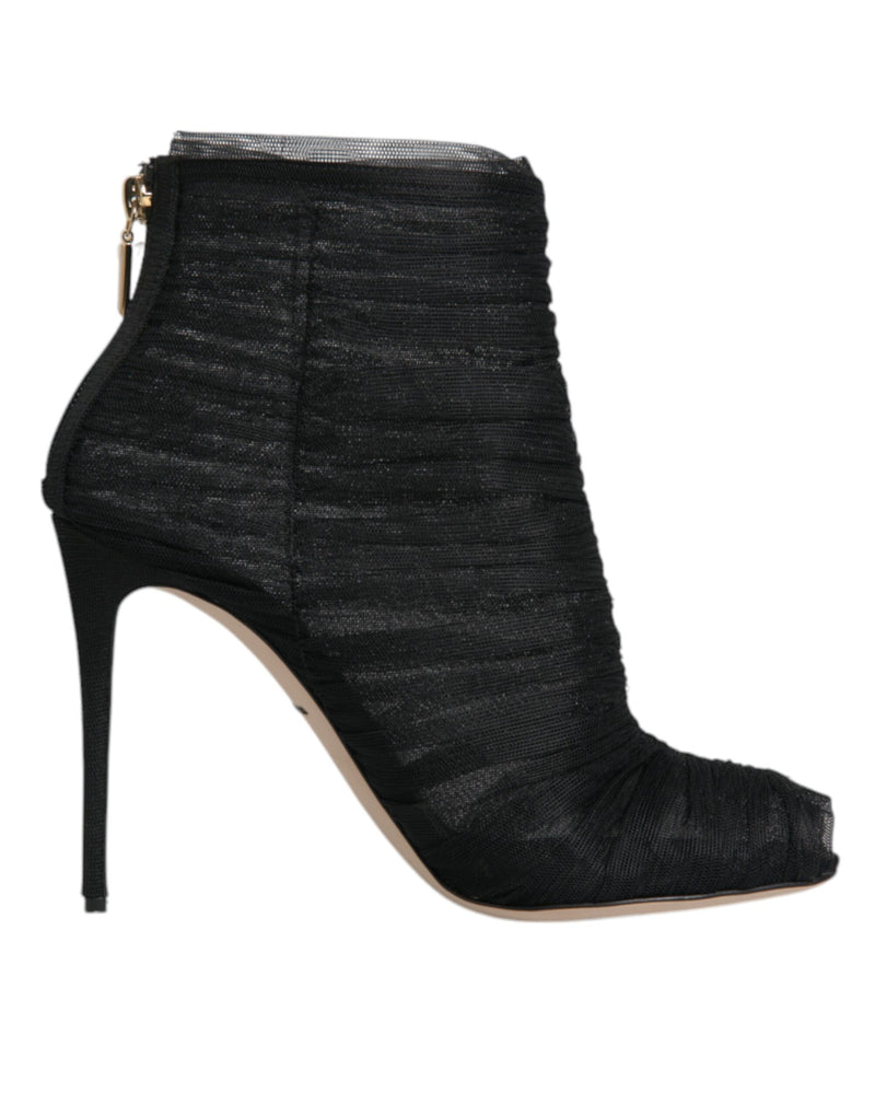 Dolce & Gabbana Black Mesh Stiletto Heels Ankle Boots