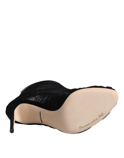 Dolce & Gabbana zwarte mesh enkellaarsjes met stilettohak.