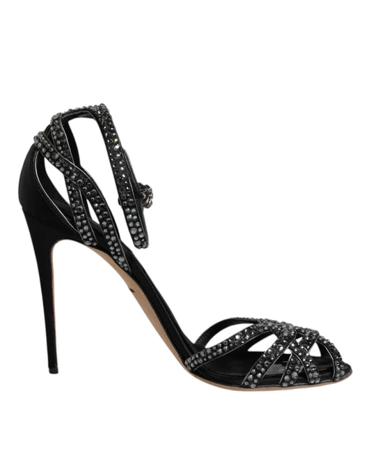 Dolce & Gabbana Zwarte Sandalen met Strass en Ankeelbandje