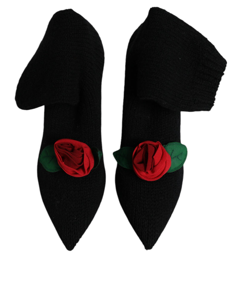 Dolce & Gabbana Black Stiletto Heels Mid Calf Boots