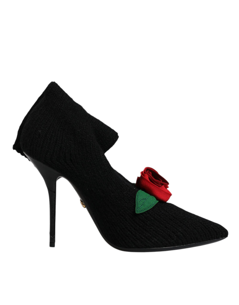Dolce & Gabbana Black Stiletto Heels Mid Calf Boots