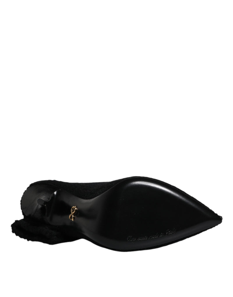 Dolce & Gabbana Black Stiletto Heels Mid Calf Boots