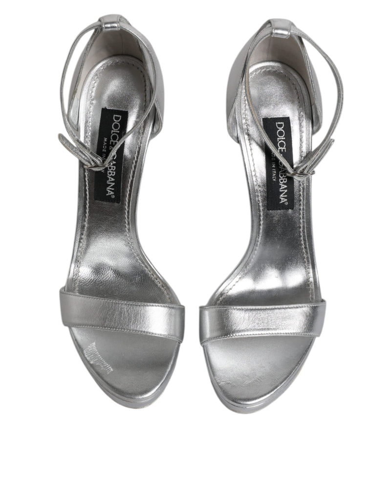 Sandales à plateforme Keira en cuir argenté Dolce & Gabbana