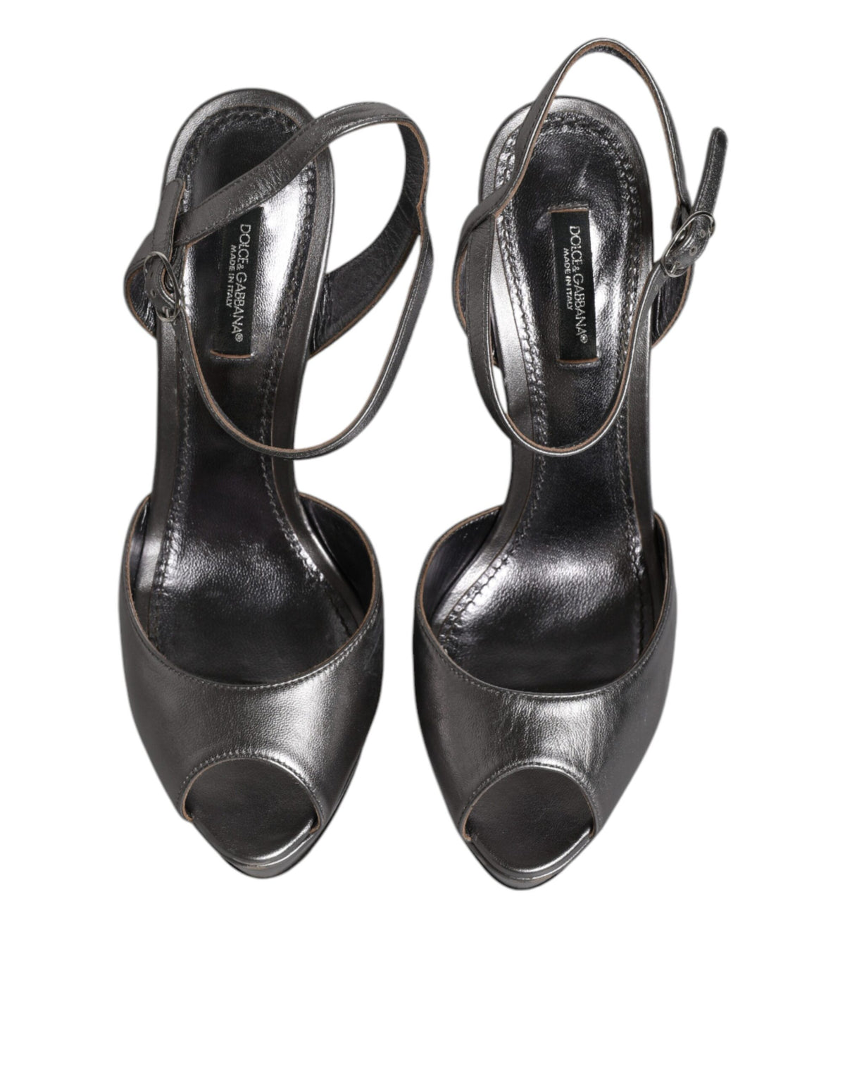Dolce & Gabbana Sandales à Talons Plates en Cuir Argenté