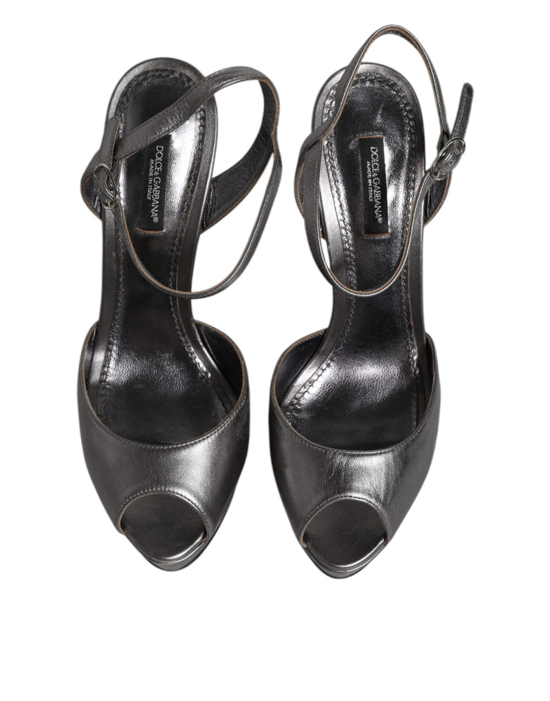 Dolce & Gabbana Sandales à Talons Plates en Cuir Argenté